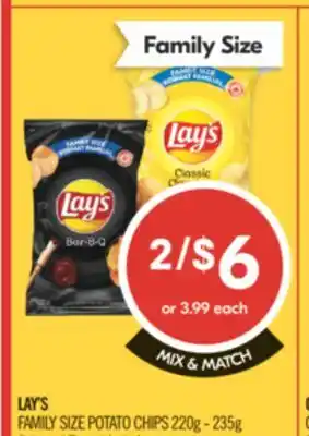 Shoppers Drug Mart LAY'S FAMILY SIZE POTATO CHIPS, 220G-235 G offer