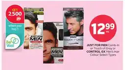 Rexall JUST FOR MEN Comb-In or Touch of Grey or CONTROL GX Men's Hair Colour offer