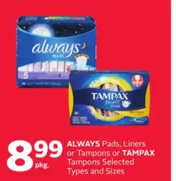 Rexall ALWAYS Pads, Liners or Tampons or TAMPAX Tampons offer