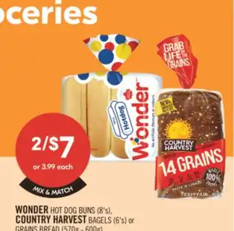 Shoppers Drug Mart WONDER HOT DOG BUNS (8's), COUNTRY HARVEST BAGELS (6's) or GRAINS BREAD (570g-600g) offer