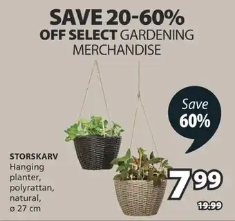 JYSK STORSKARV Hanging planter, polyrattan, natural offer