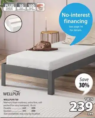 JYSK WELLPUR F30 Memory foam mattress offer