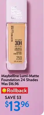 Walmart Maybelline Lumi-Matte Foundation 24 Shades offer