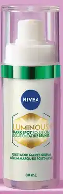 Walmart NIVEA LUMINOUS630 Dark Spot, Anti Age or Acne Spot Serum 30 mL or Even Tone Cream 50mL offer