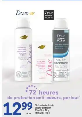 Uniprix DOVE Déodorants sélectionnés/Selected deodorants/Bâton/Stick/Vapo/Spray offer