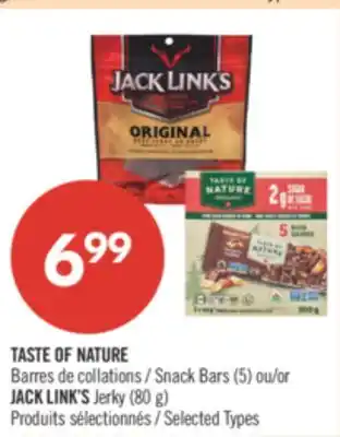 Pharmaprix TASTE OF NATURE Snack Bars (5) or JACK LINK'S Jerky (80 g) offer