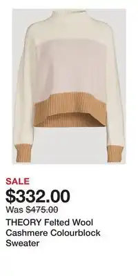 Holt Renfrew THEORY Felted Wool Cashmere Colourblock Sweater offer