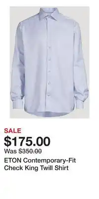 Holt Renfrew ETON Contemporary-Fit Check King Twill Shirt offer