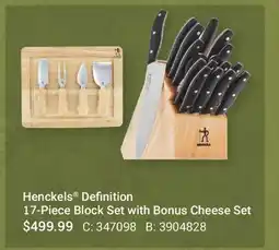 Cabela's Henckels Definition 17-Piece Block Set with Bonus Cheese Set offer