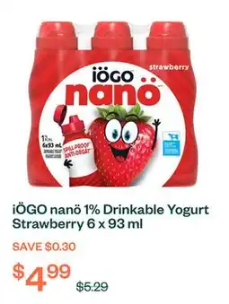 Voilà iÖGO nanö 1% Drinkable Yogurt Strawberry 6 x 93 ml offer