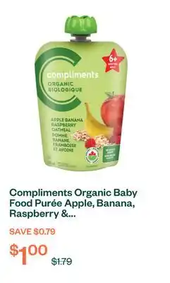 Voilà Compliments Organic Baby Food Purée Apple, Banana, Raspberry & Oatmeal 128 ml offer