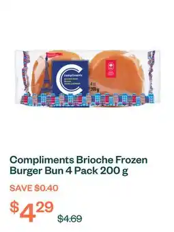 Voilà Compliments Brioche Frozen Burger Bun 4 Pack 200 g offer