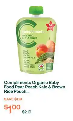 Voilà Compliments Organic Baby Food Pear Peach Kale & Brown Rice Pouch 128 ml offer