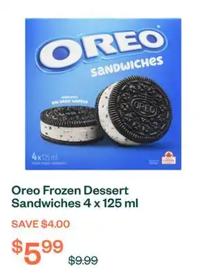 Voilà Oreo Frozen Dessert Sandwiches 4 x 125 ml offer