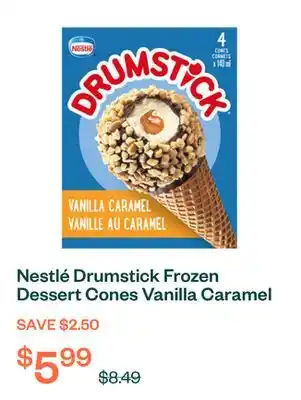 Voilà Nestlé Drumstick Frozen Dessert Cones Vanilla Caramel 4 x 140 ml offer