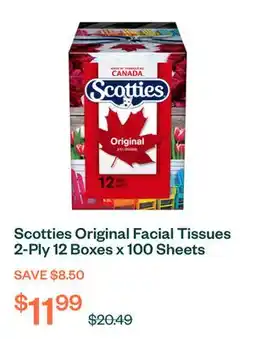 Voilà Scotties Original Facial Tissues 2-Ply 12 Boxes x 100 Sheets offer