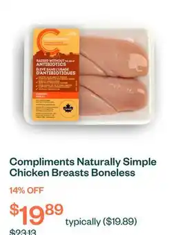 Voilà Compliments Naturally Simple Chicken Breasts Boneless Skinless Value Pack 4 Breasts offer