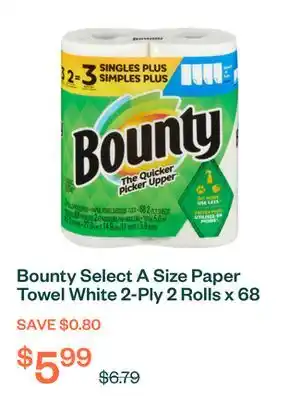 Voilà Bounty Select A Size Paper Towel White 2-Ply 2 Rolls x 68 Sheets offer