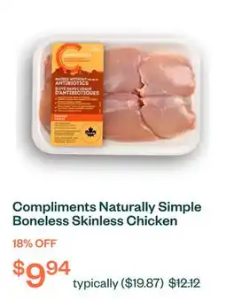 Voilà Compliments Naturally Simple Boneless Skinless Chicken Thighs 6 Thighs offer