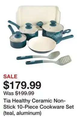 TSC Stores Tia Healthy Ceramic Non-Stick 10-Piece Cookware Set (teal, aluminum) offer