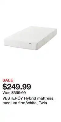 IKEA VESTERÖY Hybrid mattress, medium firm/white, Twin offer