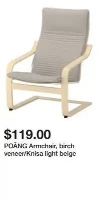 IKEA POÄNG Armchair, birch veneer/Knisa light beige offer