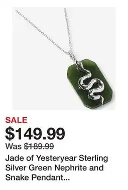 TSC Stores Jade of Yesteryear Sterling Silver Green Nephrite and Snake Pendant with Chain offer