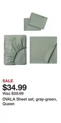 IKEA DVALA Sheet set, gray-green, Queen offer