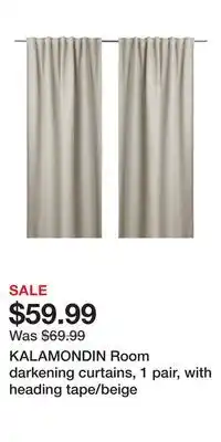 IKEA KALAMONDIN Room darkening curtains, 1 pair, with heading tape/beige offer