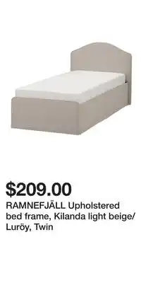 IKEA RAMNEFJÄLL Upholstered bed frame, Kilanda light beige/Luröy, Twin offer