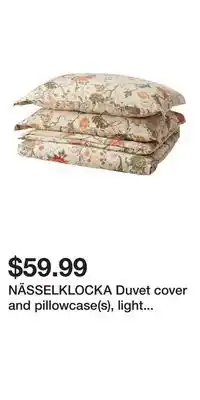 IKEA NÄSSELKLOCKA Duvet cover and pillowcase(s), light gray-beige/multicolor offer