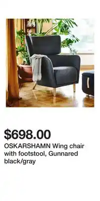 IKEA OSKARSHAMN Wing chair with footstool, Gunnared black/gray offer