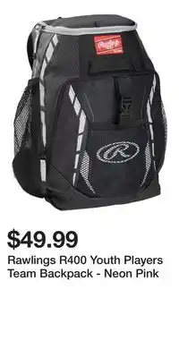 Sport Chek Rawlings R400 Youth Players Team Backpack - Neon Pink offer