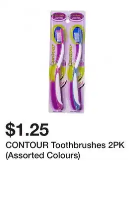 Dollarama CONTOUR Toothbrushes 2PK (Assorted Colours) offer