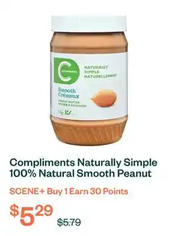 Voilà Compliments Naturally Simple 100% Natural Smooth Peanut Butter 1 kg offer