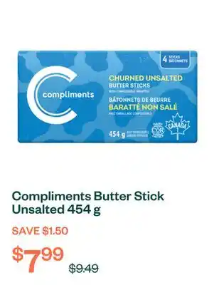 Voilà Compliments Butter Stick Unsalted 454 g offer