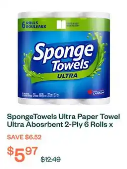 Voilà SpongeTowels Ultra Paper Towel Ultra Abosrbent 2-Ply 6 Rolls x 72 Sheets offer