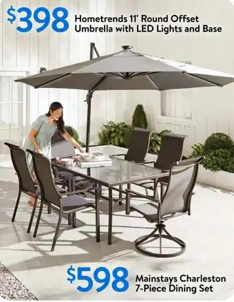 Walmart Hometrends 11' Round Offset Umbrella with LED Lights and Base offer