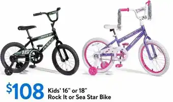 Walmart Kids' 16" or 18" Rock It or Sea Star Bike offer