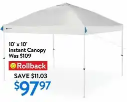 Walmart 10' x 10' Instant Canopy offer