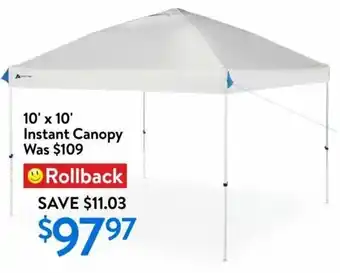 Walmart 10' x 10' Instant Canopy offer