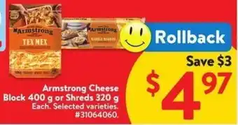 Walmart Armstrong Cheese or Shreds offer