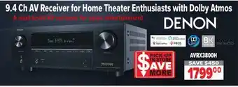 2001 Audio Video AVRX3800H Denon 9.4 Ch AV Receiver for Home Theater Enthusiasts with Dolby Atmos offer