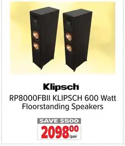 2001 Audio Video KLIPSCH 600 Watt Floorstanding Speakers offer