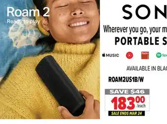 2001 Audio Video ROAM2US1B/W SONOS PORTABLE SPEAKERS offer