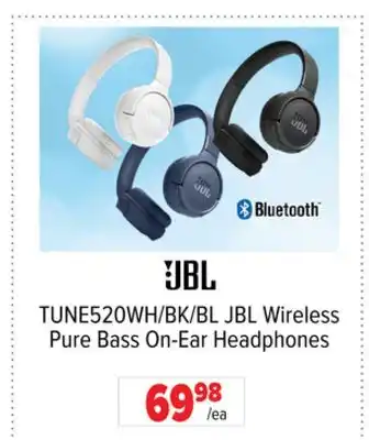 2001 Audio Video TUNE520WH/BK/BL JBL Wireless Pure Bass On-Ear Headphones offer