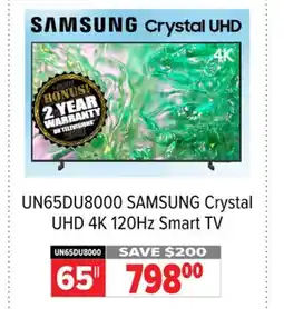 2001 Audio Video UN65DU8000 SAMSUNG Crystal UHD 4K 120Hz Smart TV offer