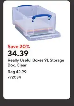 Staples Really Useful Boxes 9L Storage Box, Clear offer