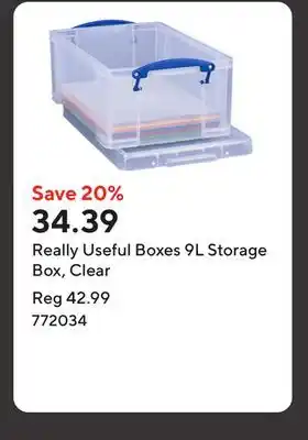 Staples Really Useful Boxes 9L Storage Box, Clear offer