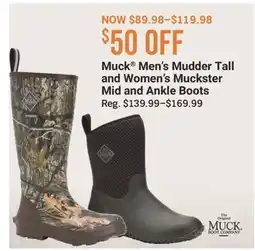 Cabela's Muck Men's Mudder Tall and Women's Muckster Mid and Ankle Boots offer